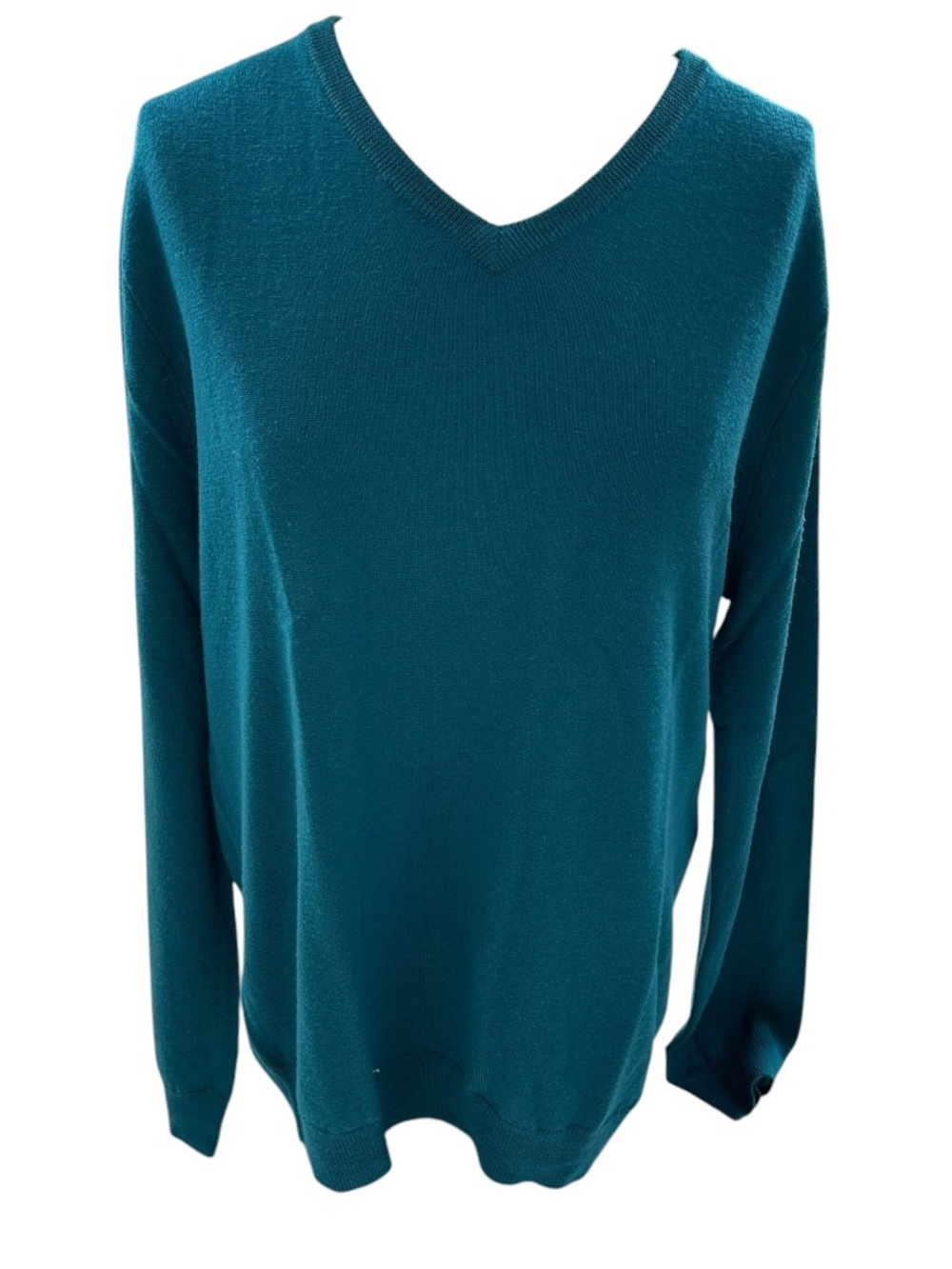 J. Crew SLIM merino wool teal classic v-neck mens sweater L
